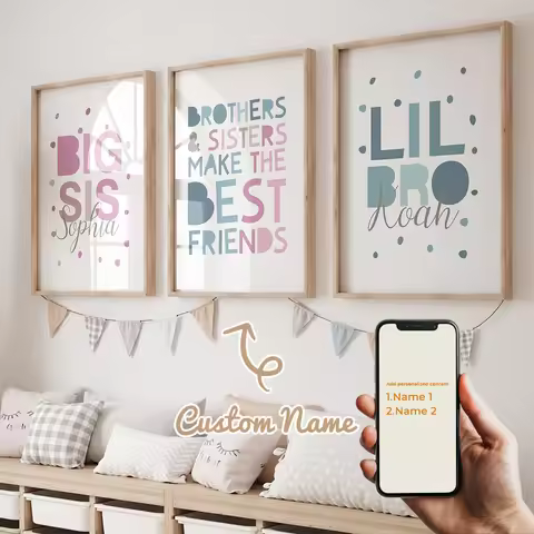 3pcs Personalized Name Custom Brothers Sisters Make Best Friends Wall Art Gift Print Picture Living 