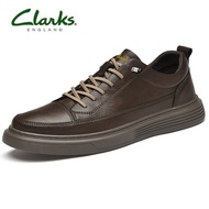 Clarks_Men Leather รองเท้าผู้ชายรองเท้าหนังรองเท้าผ้าใบแบน / สีดําสีขาว