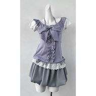 Vines Summer Gray Purple Short Top Stitching Lace Trim Bud Skirt Filigree Waist White Texture Suit 9