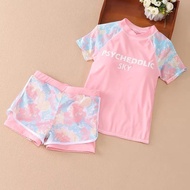 Summer New Girl Split Swimsuit Swim Training Top + Shorts 2-Piece Set