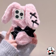Elegant Bow Plush Rabbit Phone Case For OPPO Find X9 X8 X8S X7 X6 X5 X3 X2 R17 R15 R15X R11 R11S R9 