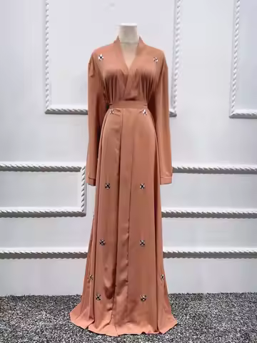 Ramadan Eid Diamond Beading Abaya Kimono Dubai Kaftan Muslim Cardigan Abayas Women Casual Robe Femme