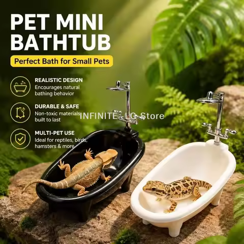 Mini Reptile Bathtub Burr Free Safe Edges Realistic Faucet For Leopard Gecko Bearded Dragon Small Te