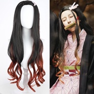 Nezuko Cosplay Wig 85cm Long Brown Mixed Orange Heat Resistant Fiber Hair Halloween Party Characters