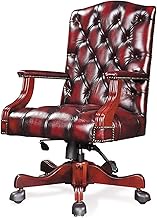 Office Chair, Ergonomic Solid Wood Executive Seat Managerial Chair, Adjustable Lifting Swivel Computer Chair with Fixed Armrest for Office, Home /54 (Color : A, Size : Cowhide)