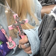 Yk2 Homemade Gothic Style Pink Cross Necklace ins Necklace Domineering Handsome