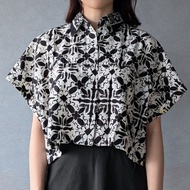 印尼蠟染可愛少女風短版襯衫 PUPUT - 黑花瓣 - PUP032