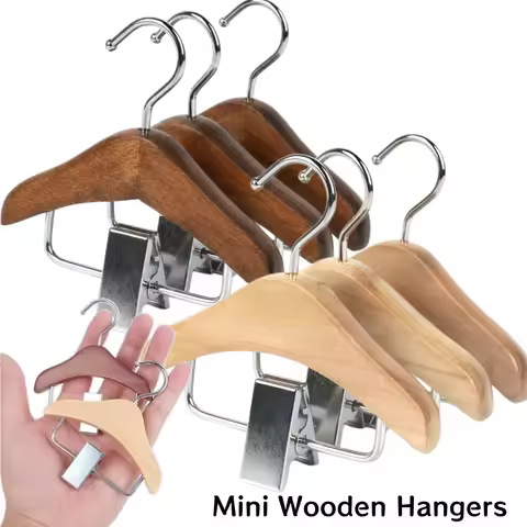 1/4pcs Solid Wood Mini Hangers with Clips Portable Small Item Pets Clothes Organizer Wooden Display 