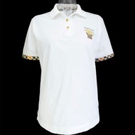 英國時尚精品DAKS白色刺繡E短袖高爾夫POLO衫 寬版 日本製 M號