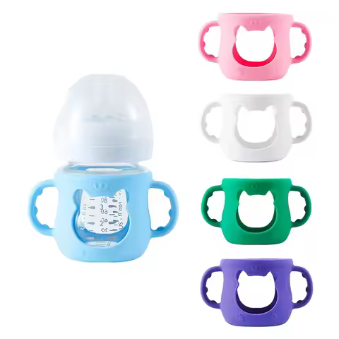 4oz/120ml Wide-neck Bottle Silicone Sleeve, Baby Bottle Handle for Milk Bottle, Feeding Bottle Prote