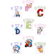 3 Pcs Tops Cotton Combed Short Sleeve T-Shirt White Series ABC Letter Combination White Series Dorae