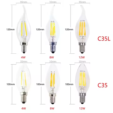 1-10X LED Filament Candle Light Bulb E14 220V 240V 6W 18W C35/C35L Vintage Edison Bulb for Chandelie