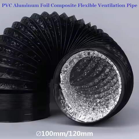 ∅100/120mm PVC Aluminum Foil Ventilation Pipe Black Composite Flexible Hose Scalable Smoke Tube Kitc