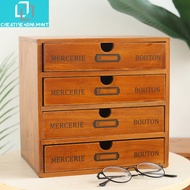 Zakka Vintage Solid Wood Four-Layer Drawer Desktop Storage Cabinet Household Box W8IZ