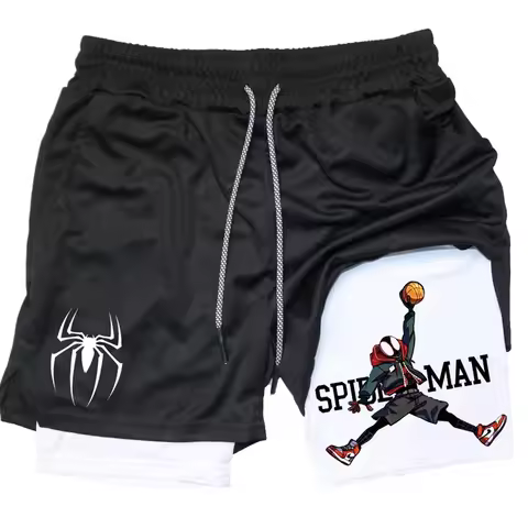 Venom Men's Shorts Spiderman Shorts 3D Marvel Printing Double Layer 2-in-1 Shorts Summer Men's Short
