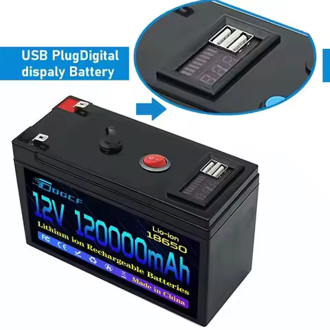 12V 🔋Battery 100Ah 18650 Rechargeable LiFePO4 Lithium Battery Built-in 5V 2.1A Usb Power Display Por