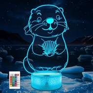 Ammonite Otter Lamp for Kids, 3D Otter Night Light Toy,16 Colors with Remote Control Kids Room Decor