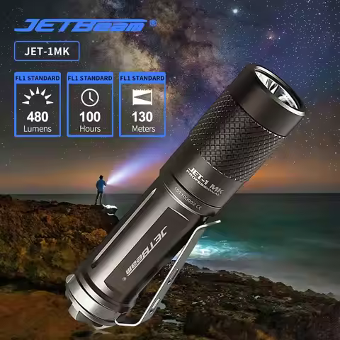 JETBEAM JET-1MK Flashlight 480LM EDC Lantern 130M Beam Distance Torch IPX8 Waterproof High Power Led