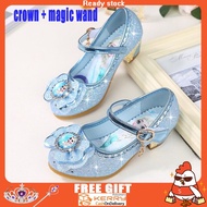 New Disney Kids Frozen Shoes Elsa Queen Girl Heel Princess Shoe Softsole Crystal Shoes 《Kasut rata》