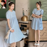 💥MYSCISSRS💥【40-90kg孕婦連衣裙】2025 maternity dress new summer dress bubble sleeve fashion loose plaid pat