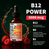 Vitamin B12 B6 Liquid Drops Sublingual Methylcobalamin 5000mcg B Complex 27200mcg Raspberry 80 Servi