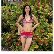 Pure Desire Hot Girl Striped Color Matching Boxer Bikini Female