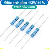 (100C) Plug-in resistor 1/2W 5 color rings ±1% - value 120R to 25KR