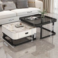 Modern Minimalist Glass Rock Board Coffee Table Living Room TV Cabinet Combination Small Apartment P