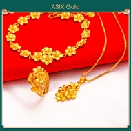 [3 in 1 set] ASIX GOLD 916 Gold Bracelet Necklace Ring Flower Jewelry Set