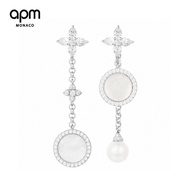Asymmetric Mother-Oyster Pearl Earrings Sterling Silver Crystal Diamond Earrings Q8F5