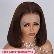 Chocolate Brown #3 13x4 Transparent Lace Front Bob Wig Human Hair 180% Density Short Pre Plucked Nat