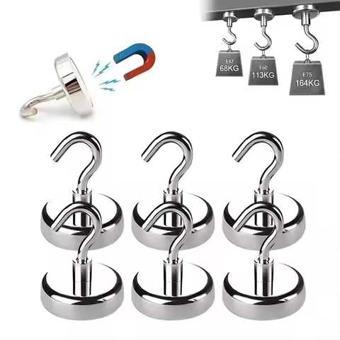 3/6PCS Strong Neodymium Magnetic Hook Sucker Metal 12kg 5Pounds Diameter 20mm Magnets Quick Hook She