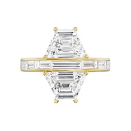 Gold, 2.55ct Trapezoid Diamond and Diamond Twin Ring