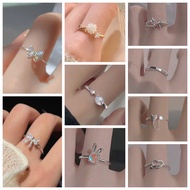 S925 Silver Moonstone Love Tassel Ring Personality Korean Heart-Shaped Open Adjustable Ring