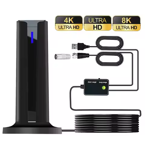 Long Range Digital TV Antenna For Smart TV Indoor TV Antenna 360° HDTV Antenna Supports 4K 1080p Wit