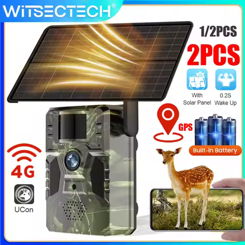 1/2PCS 4G Solar Cellular Trail Camera 2K Outdoor Surveillance Hunting Cameras Security Protection Ni