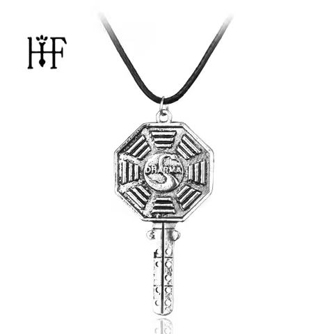 Vintage Classic Key Shape Pendant Necklace Lost The Dharma Swan Octagon Symbol Necklace Rope Chain N
