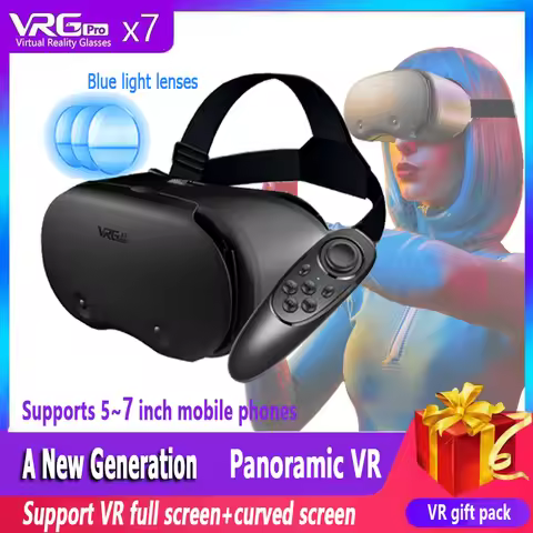 VRG Pro X7 3D Helmet Virtual Reality VR Glasses Smartphone Lense With Controller Headphone For 5 To 