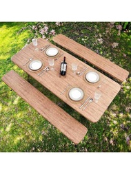 3入組/套戶外防水防油印花pvc+法蘭絨彈性束帶桌布,適用於野餐露營