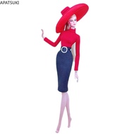 Red Fashion Handmade Outfits For Barbie Doll Office Lady Clothes Set Top Skirt & Big Hat 1/6 Dolls A