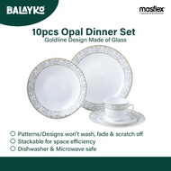 Balayko l Masflex 10 pieces Opal Dinner Set in Goldline Design Made of Glass & Microwave Safe JT-17