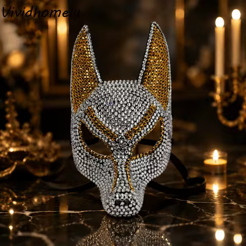 Shiny Zircon Rhinestone Mask Dress Up Props Luxury Design Wolf Crystal Mask Decorations Elegant Anub