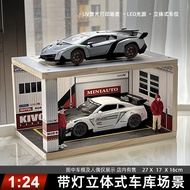 1 18 24 Simulated Solid Wood Parking Lot Scene Alloy Car Storage Garage Model Display Rack With Ligh