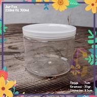 JAR TOPLES PLASTIK FOX 250ML 300ML KUE COOKIES TUTUP PLUG PET FOODGRADE TOPLES BULAT CYLINDER TABUNG