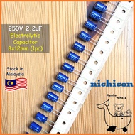 250V 2.2uF 250V2.2UF Electrolytic Capacitor Kapasitor Elco 8x10mm Nichicon
