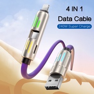 Super Fast Charging 240W 4in1 Liquid Silicone Alloy Data Cable USB-C Multiple Connection Cables For 