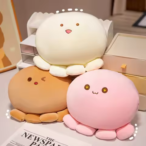 35cm Soft Octopus Plush Pillow Stuffed Ball Shape Aquatic Animal Warm Hands with Holes Warmer Cute F