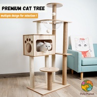 [HIGH QUALITY] Wooden Cat Tree | Sisal Cat Tree Scratcher 3 Level | Cat Bed Scratcher Scratching Post | Rumah Kucing