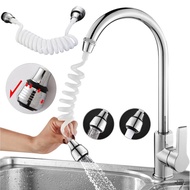360 Degree Swivel Faucet Lengthen Extender / Sink Faucet Portable Two-speed Adjustment Telescopic White Spring Hose Extension Tube / Kitchen Bathroom Universal Tap Attachment