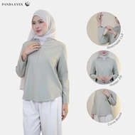 PANDAEYES CHEROMI Hidden Zip V-Neck Blouse Wanita Muslimah TOYOBO Stretchable Ironless Malaysia 9206